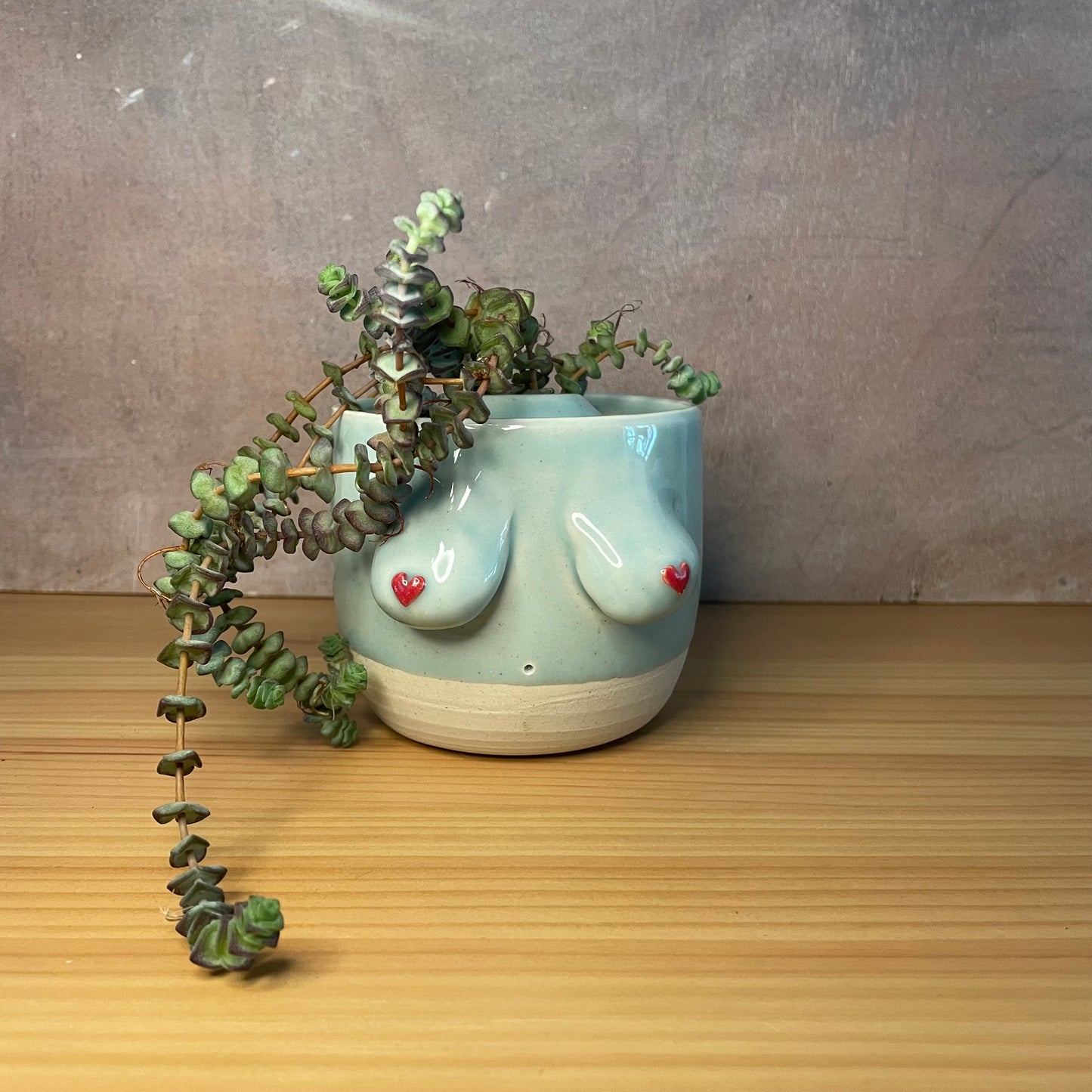 Green Ceramic Boob Planter 10x8cm