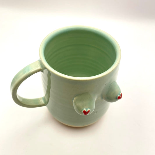 Green Ceramic Boob Mugs, 350ml, Handmade, selection of colours, Coffee Mug, Tea Mug
